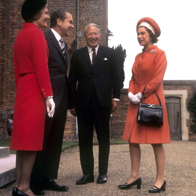 Queen Elizabeth II with Prime Minister Edward Heath (second right) and American President Richard Nixon and his wife Pat Nixon at Chequers, Buckinghamshire